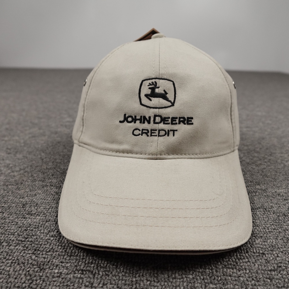 John Deere Credit Hat Cap Strap Back Mens One Size Beige Twill Baseball Logo